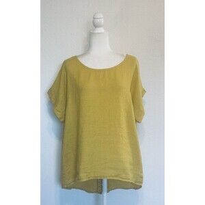 TERZO MILLENNIO Women Size L Mustard Linen Embroidered Top Timeless Lagenlook